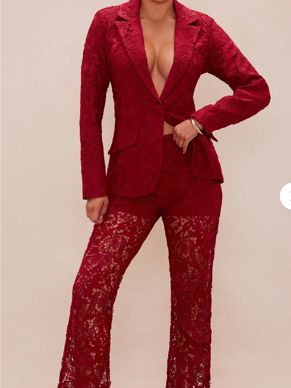 Fashion Nova Burgundy Lace Wide-Leg Pants